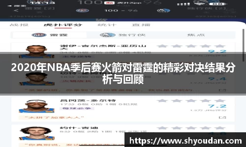 2020年NBA季后赛火箭对雷霆的精彩对决结果分析与回顾