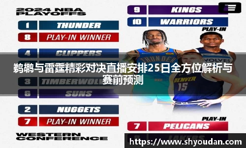 鹈鹕与雷霆精彩对决直播安排25日全方位解析与赛前预测